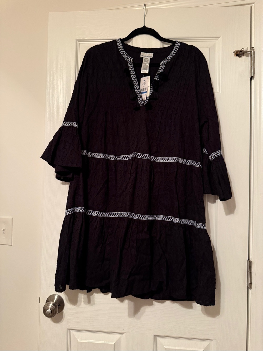 Tommy Bahama Black Midi Dress with White Trim